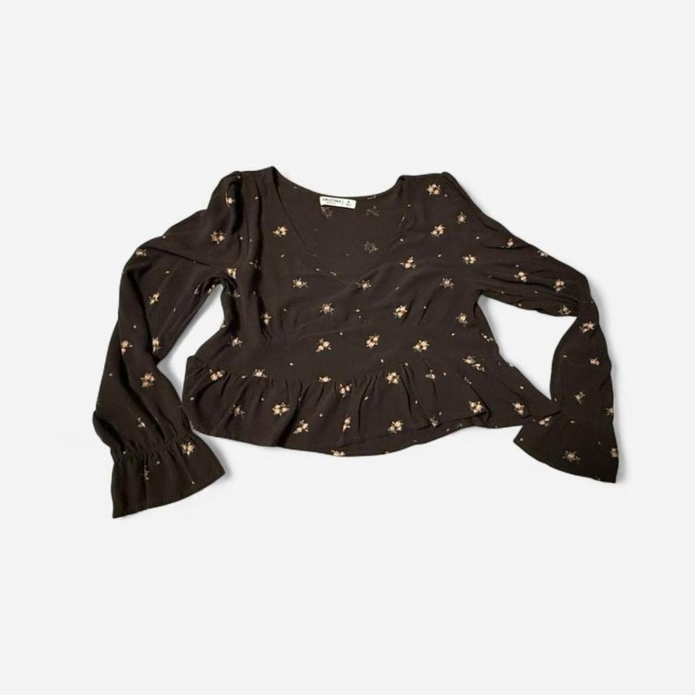 Arizona Jean Co Black Floral Peplum Top Medium